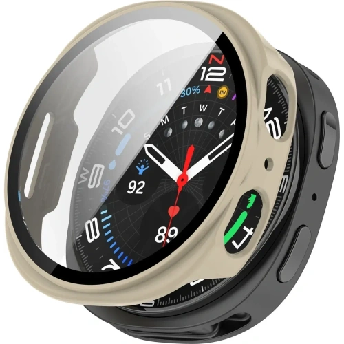 Etui ze szkłem do zegarka Bizon Case+Glass Watch do Samsung Galaxy Watch 8 44mm beżowe