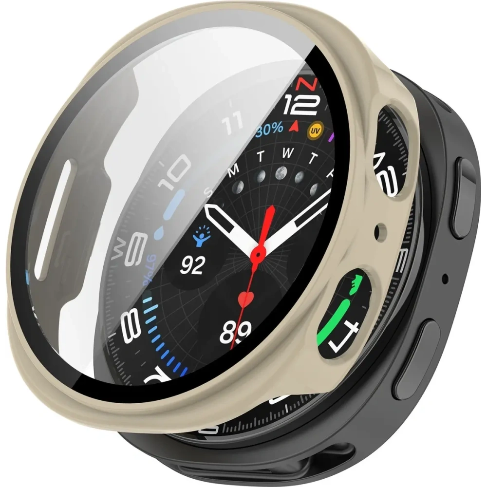 Etui ze szkłem do zegarka Bizon Case+Glass Watch do Samsung Galaxy Watch 8 44mm beżowe