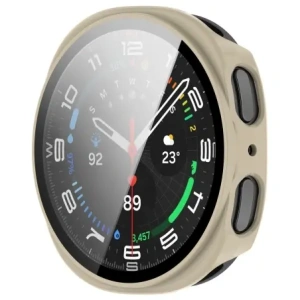 Etui ze szkłem do zegarka Bizon Case+Glass Watch do Samsung Galaxy Watch 8 44mm beżowe