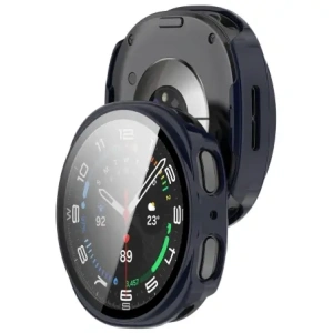 Etui ze szkłem do zegarka Bizon Case+Glass Watch do Samsung Galaxy Watch 8 44mm niebieskie
