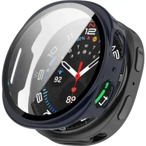 Etui ze szkłem do zegarka Bizon Case+Glass Watch do Samsung Galaxy Watch 8 44mm niebieskie