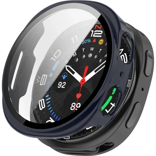 Etui ze szkłem do zegarka Bizon Case+Glass Watch do Samsung Galaxy Watch 8 44mm niebieskie