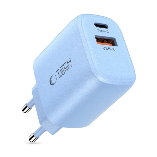 Ładowarka sieciowa Tech-Protect NCA20 USB-A, USB-C Network Charger PD 20W / QC3.0 Baby Blue