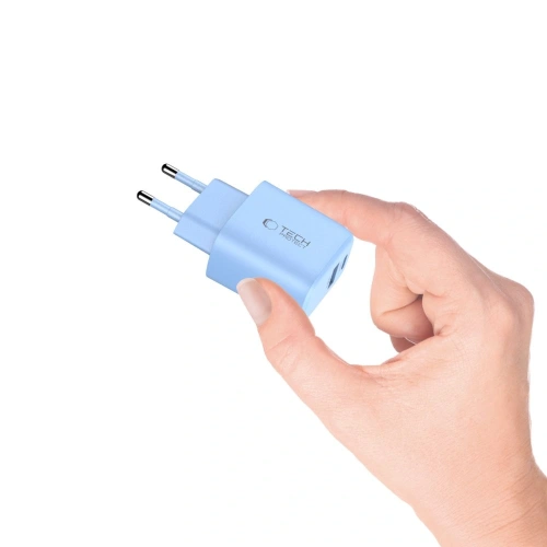 Ładowarka sieciowa Tech-Protect NCA20 USB-A, USB-C Network Charger PD 20W / QC3.0 Baby Blue