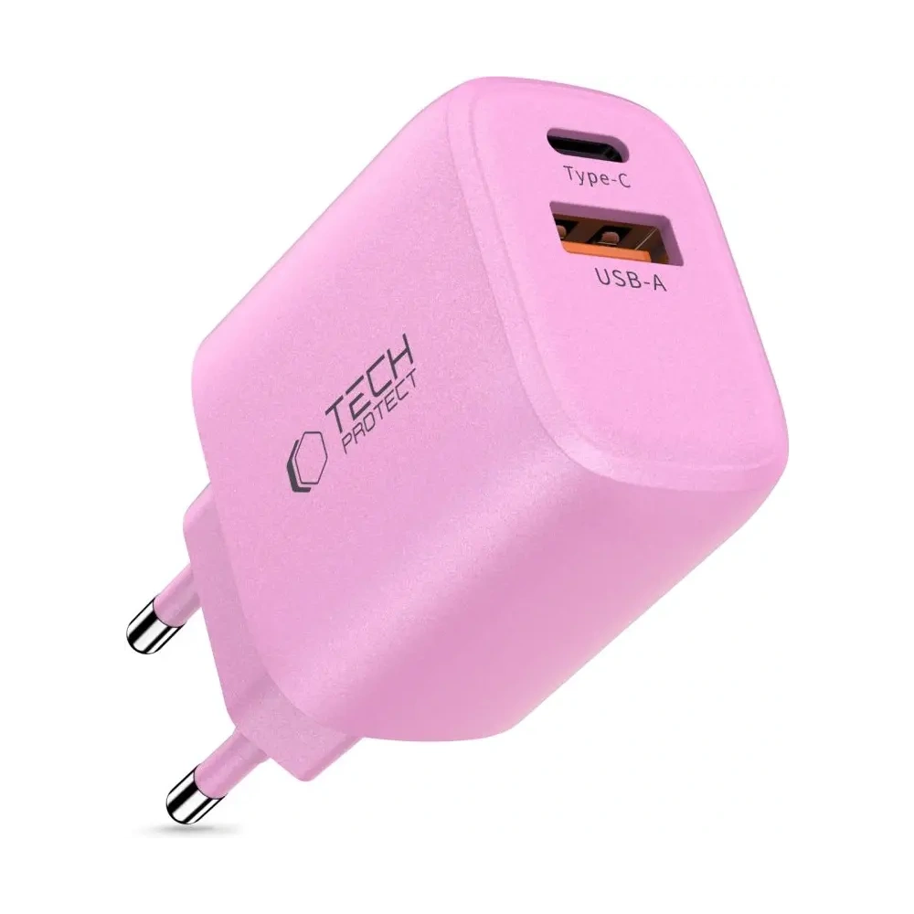 Ładowarka sieciowa Tech-Protect NCA30 USB-A, USB-C Network Charger PD 30W / QC3.0 Baby Pink