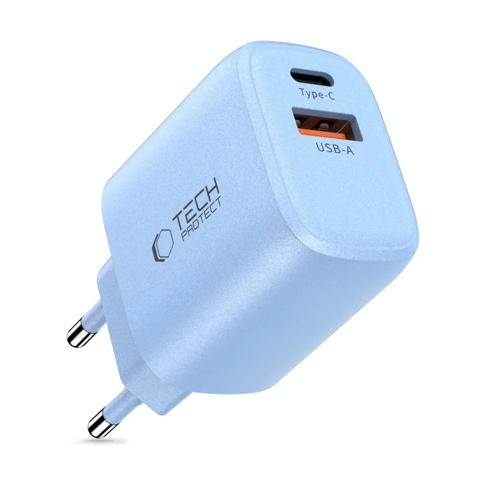 Ładowarka sieciowa Tech-Protect NCA30 USB-A, USB-C Network Charger PD 30W / QC3.0 Baby Blue