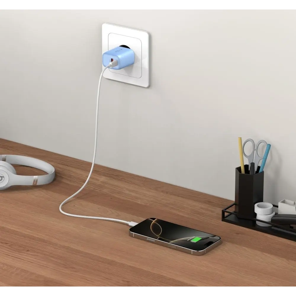Ładowarka sieciowa Tech-Protect NCA30 USB-A, USB-C Network Charger PD 30W / QC3.0 Baby Blue