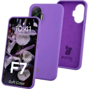 Silikonowe etui Bizon Soft Case do Xiaomi POCO F7 fioletowe