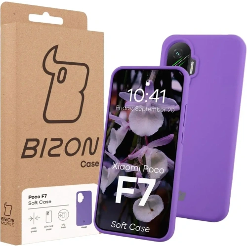 Silikonowe etui Bizon Soft Case do Xiaomi POCO F7 fioletowe