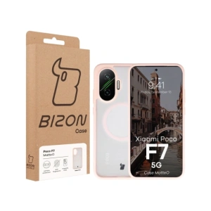 Etui z pierścieniem magnetycznym Bizon Case MatteO do Xiaomi POCO F7 przydymione-różowe