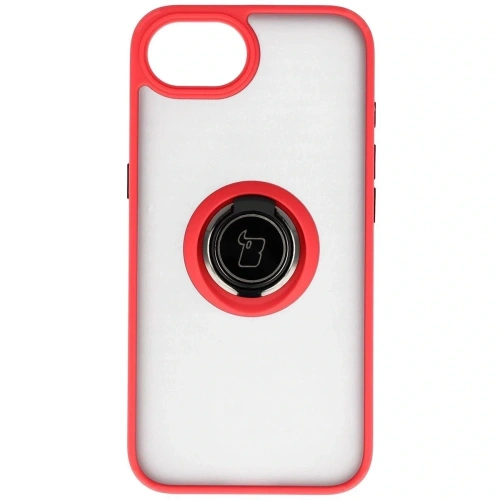Etui z uchwytem na palec Bizon Case Hybrid Ring do Apple iPhone 16e przydymione z czerwoną ramką