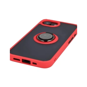 Etui z uchwytem na palec Bizon Case Hybrid Ring do Apple iPhone 16e przydymione z czerwoną ramką