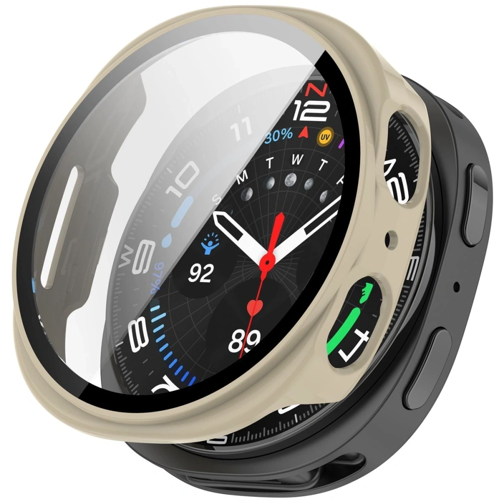Etui ze szkłem do zegarka Bizon Case+Glass Watch do Samsung Galaxy Watch 8 40mm beżowe