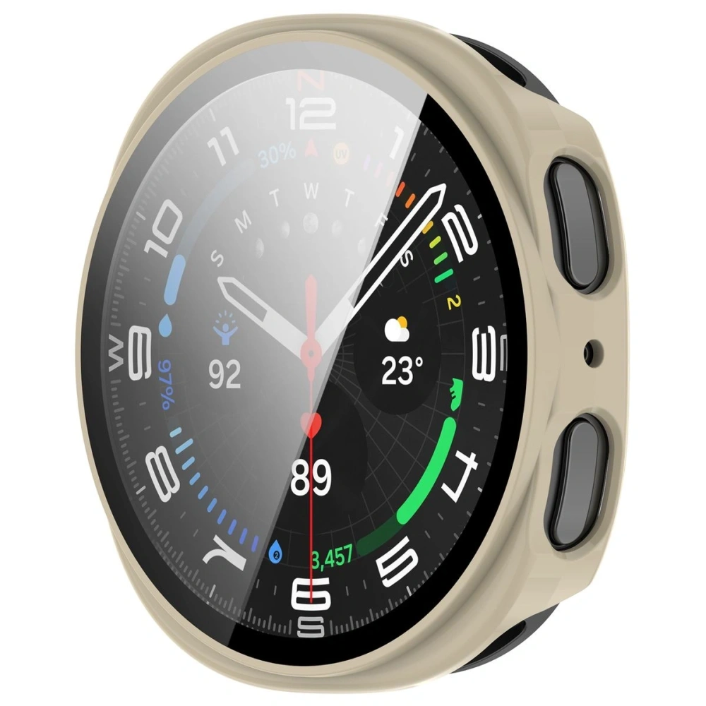 Etui ze szkłem do zegarka Bizon Case+Glass Watch do Samsung Galaxy Watch 8 40mm beżowe