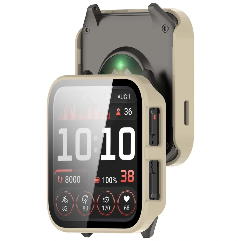 Etui ze szkłem do zegarka Bizon Case+Glass Watch do Garmin Venu X1 beżowe