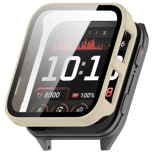 Etui ze szkłem do zegarka Bizon Case+Glass Watch do Garmin Venu X1 beżowe