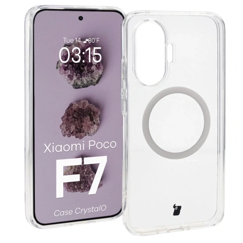 Etui z pierścieniem magnetycznym Bizon Case CrystalO do Xiaomi POCO F7 przezroczyste