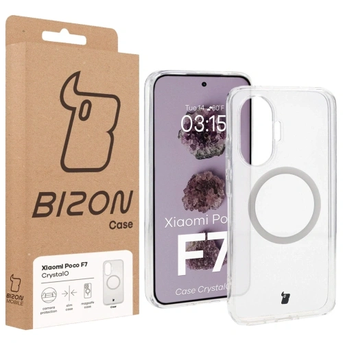 Etui z pierścieniem magnetycznym Bizon Case CrystalO do Xiaomi POCO F7 przezroczyste