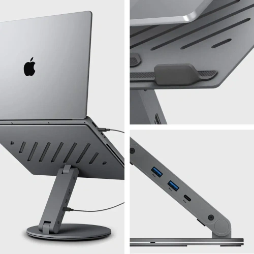 Stojak Spigen LD204H Laptop Stand USB-C Hub 6w1: 100W ładowanie, HDMI 4K, 2x USB-A, transfer 5Gb/s Space Grey