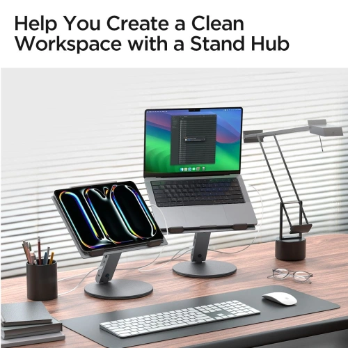 Stojak Spigen LD204H Laptop Stand USB-C Hub 6w1: 100W ładowanie, HDMI 4K, 2x USB-A, transfer 5Gb/s Space Grey