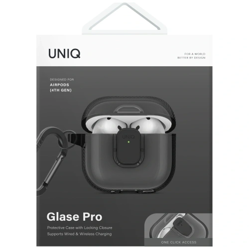 Etui UNIQ Glase Pro do Apple AirPods 4 Lock Case dymny