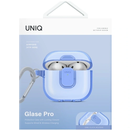 Etui UNIQ Glase Pro do Apple AirPods 4 Lock Case niebieski