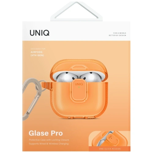 Etui UNIQ Glase Pro do Apple AirPods 4 Lock Case pomarańczowy