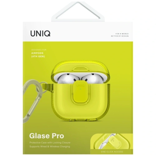 Etui UNIQ Glase Pro do Apple AirPods 4 Lock Case żółty