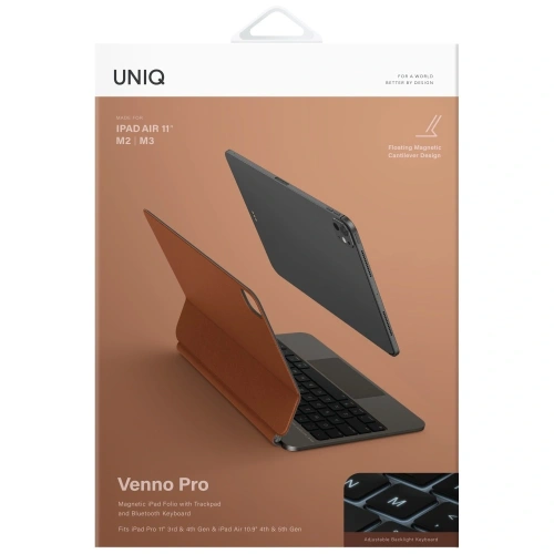 Etui UNIQ Venno Pro Magnetic Smart z klawiaturą do Apple iPad Air 11" 2024/2025 / iPad Air 10.9" 2022/2020 / iPad Pro 11" 2022/2021 caramel