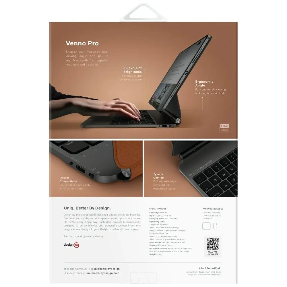 Etui UNIQ Venno Pro Magnetic Smart z klawiaturą do Apple iPad Air 11" 2024/2025 / iPad Air 10.9" 2022/2020 / iPad Pro 11" 2022/2021 caramel