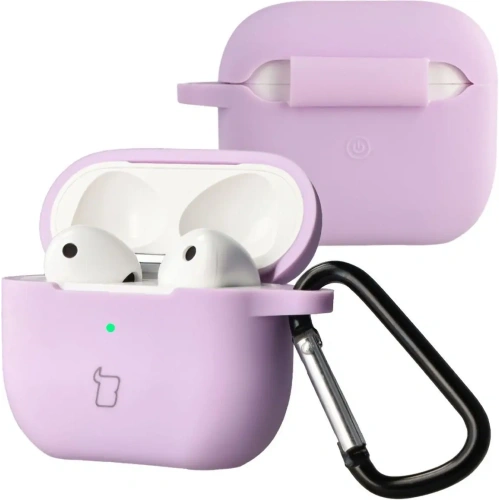 Silikonowe etui z karabińczykiem Bizon Case Headphone Silicone do Apple AirPods 3 lawendowe