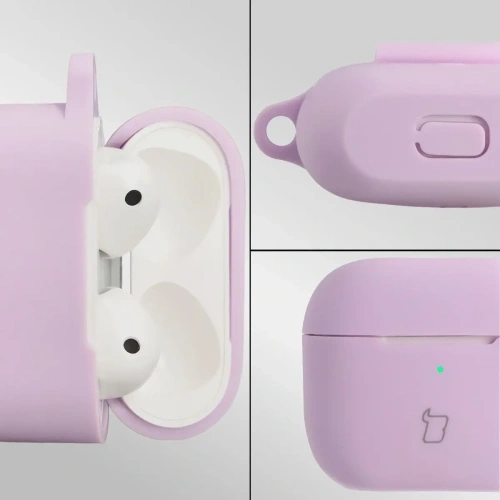 Silikonowe etui z karabińczykiem Bizon Case Headphone Silicone do Apple AirPods 3 lawendowe