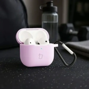 Silikonowe etui z karabińczykiem Bizon Case Headphone Silicone do Apple AirPods 3 lawendowe