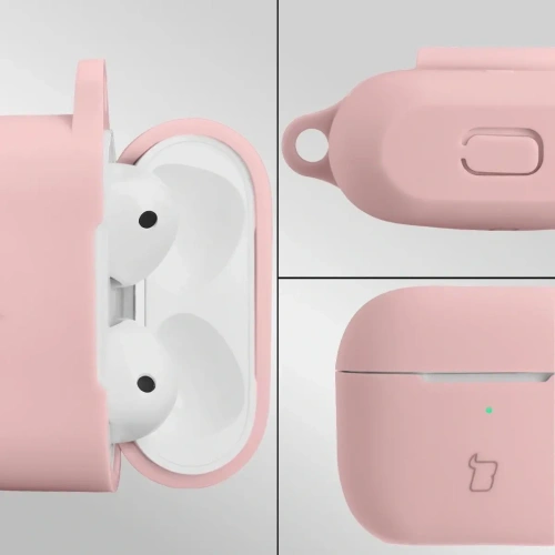 Silikonowe etui z karabińczykiem Bizon Case Headphone Silicone do Apple AirPods 3 jasnoróżowe