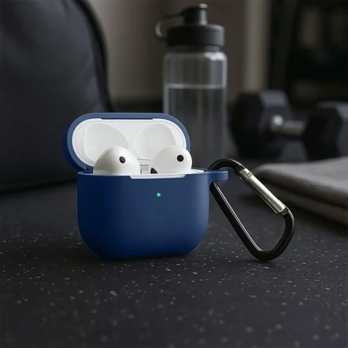 Silikonowe etui z karabińczykiem Bizon Case Headphone Silicone do Apple AirPods 3 granatowe