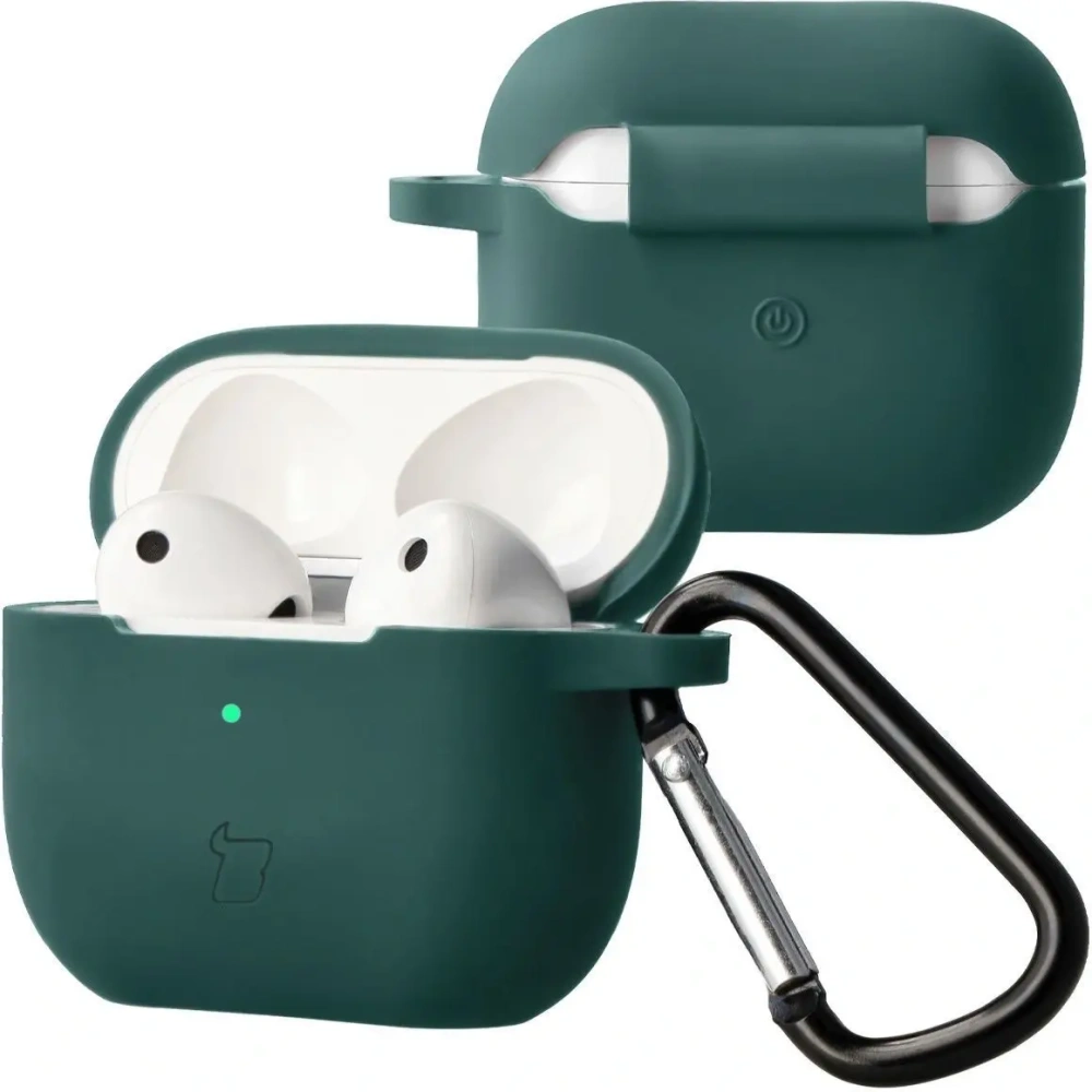 Silikonowe etui z karabińczykiem Bizon Case Headphone Silicone do Apple AirPods 3 ciemnozielone