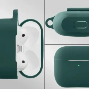 Silikonowe etui z karabińczykiem Bizon Case Headphone Silicone do Apple AirPods 3 ciemnozielone