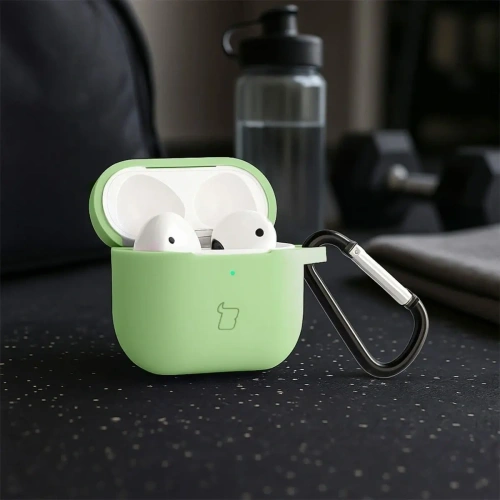 Silikonowe etui z karabińczykiem Bizon Case Headphone Silicone do Apple AirPods 3 jasnozielone
