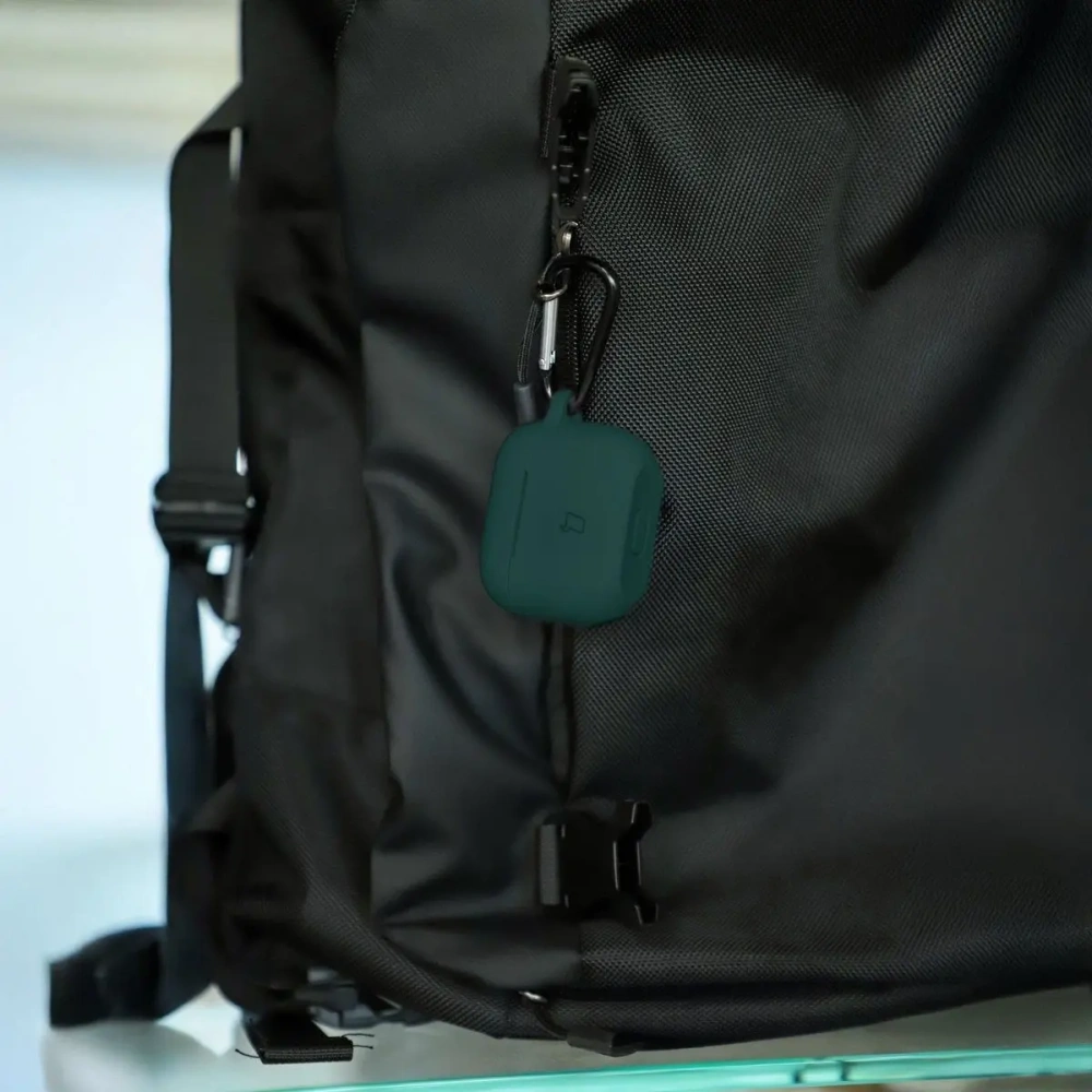 Silikonowe etui z karabińczykiem Bizon Case Headphone Silicone do Apple AirPods 3 ciemnozielone