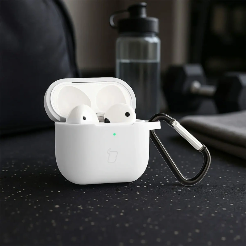 Silikonowe etui z karabińczykiem Bizon Case Headphone Silicone do Apple AirPods 3 białe