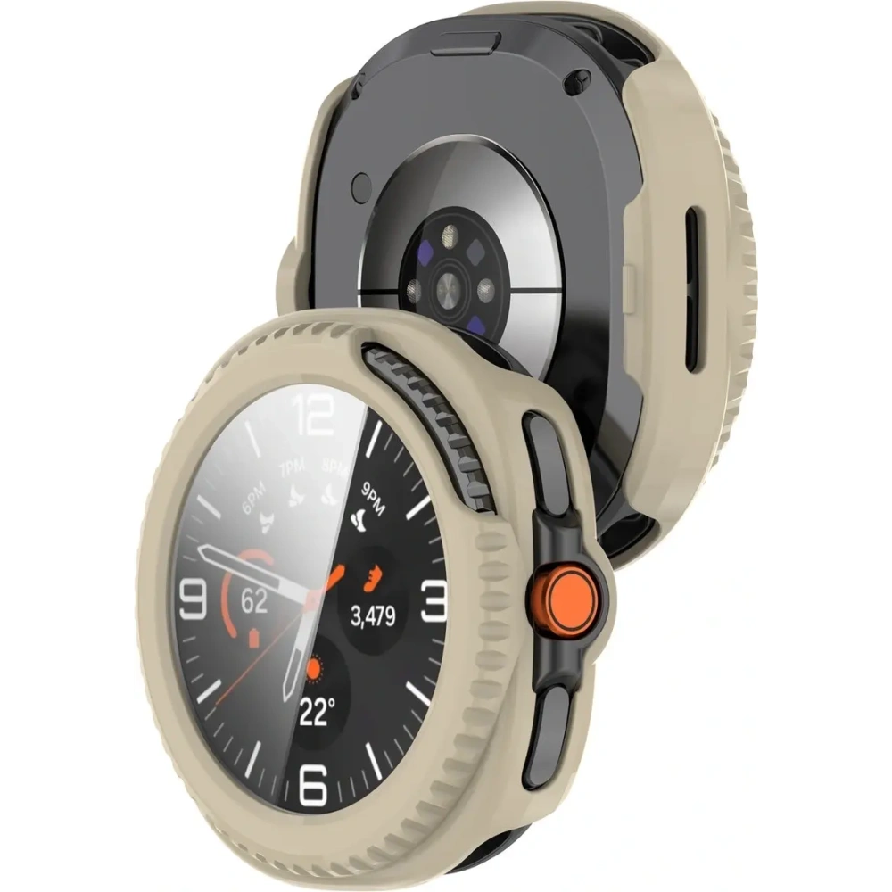 Etui ze szkłem do zegarka Bizon Case+Glass Watch do Samsung Galaxy Watch 8 Classic 46mm beżowe