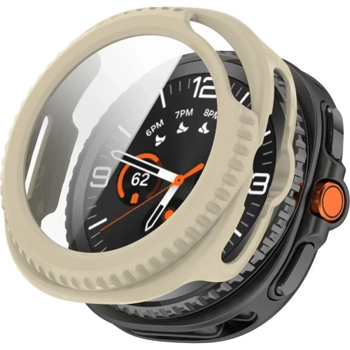 Etui ze szkłem do zegarka Bizon Case+Glass Watch do Samsung Galaxy Watch 8 Classic 46mm beżowe