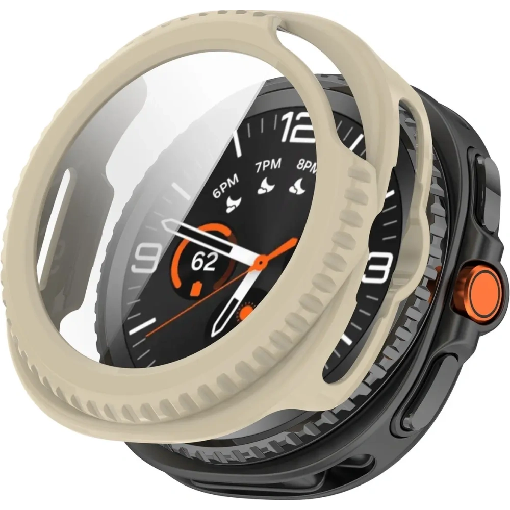 Etui ze szkłem do zegarka Bizon Case+Glass Watch do Samsung Galaxy Watch 8 Classic 46mm beżowe