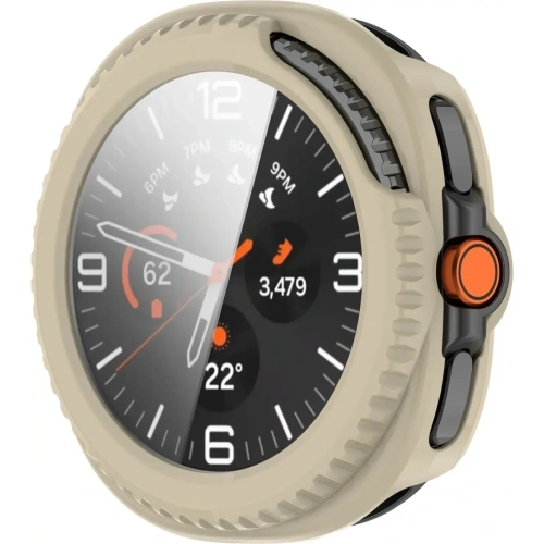 Etui ze szkłem do zegarka Bizon Case+Glass Watch do Samsung Galaxy Watch 8 Classic 46mm beżowe