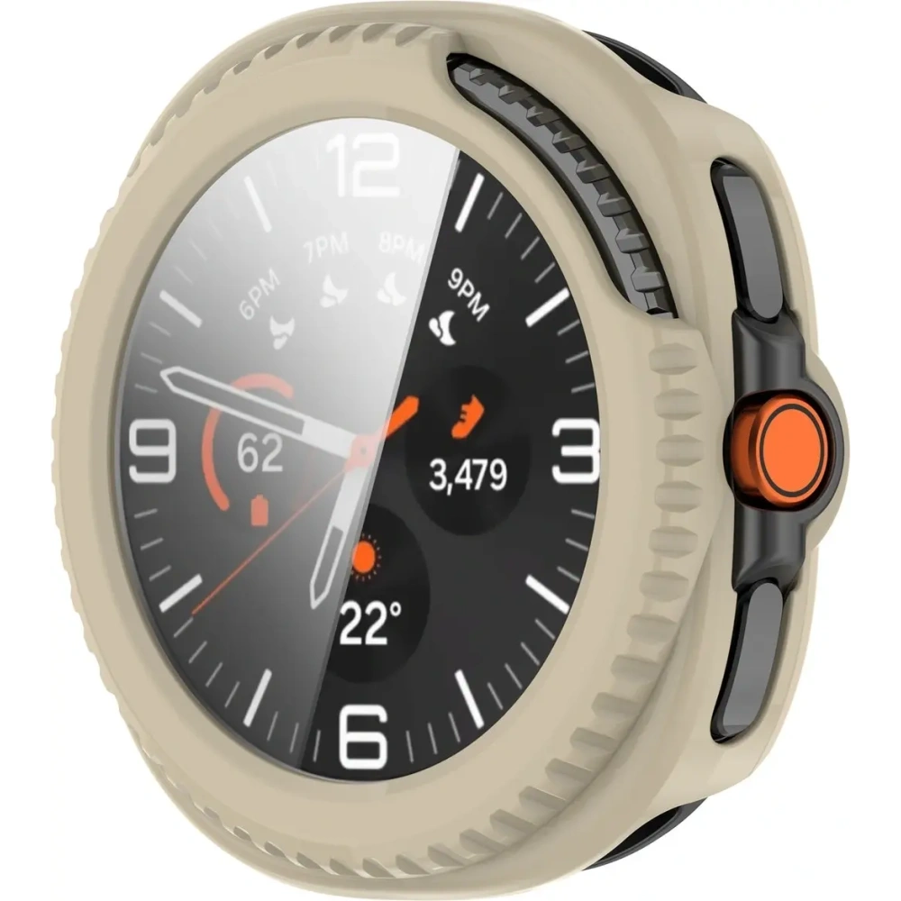 Etui ze szkłem do zegarka Bizon Case+Glass Watch do Samsung Galaxy Watch 8 Classic 46mm beżowe
