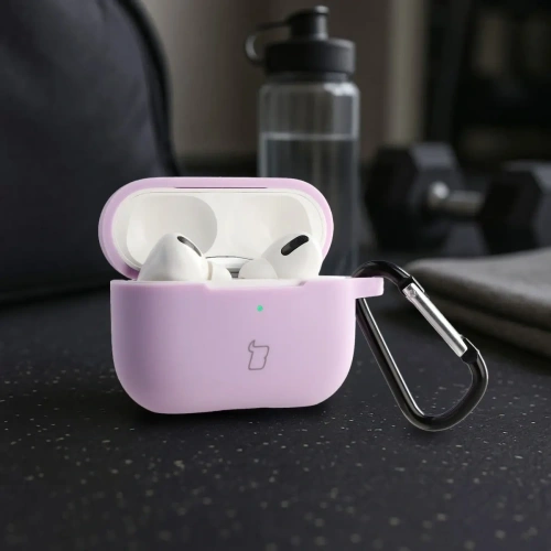 Silikonowe etui z karabińczykiem Bizon Case Headphone Silicone do Apple AirPods Pro 2 lawendowe