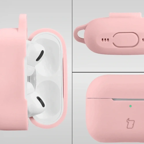 Silikonowe etui z karabińczykiem Bizon Case Headphone Silicone do Apple AirPods Pro 2 jasnoróżowe