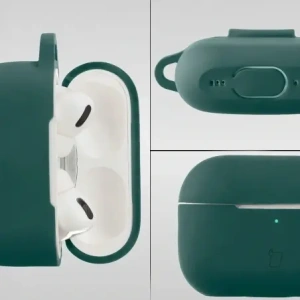 Silikonowe etui z karabińczykiem Bizon Case Headphone Silicone do Apple AirPods Pro 2 ciemnozielone