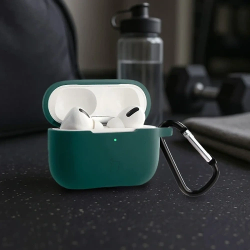 Silikonowe etui z karabińczykiem Bizon Case Headphone Silicone do Apple AirPods Pro 2 ciemnozielone