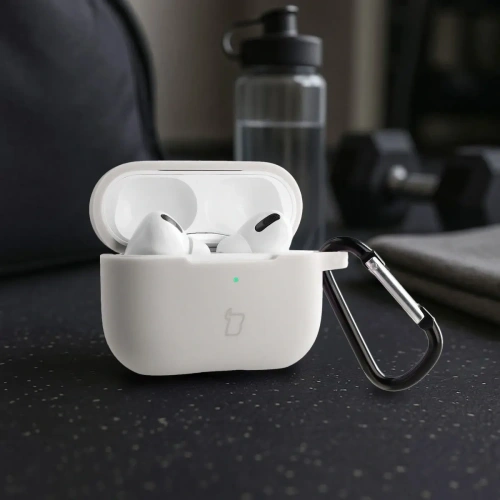 Silikonowe etui z karabińczykiem Bizon Case Headphone Silicone do Apple AirPods Pro 2 białe